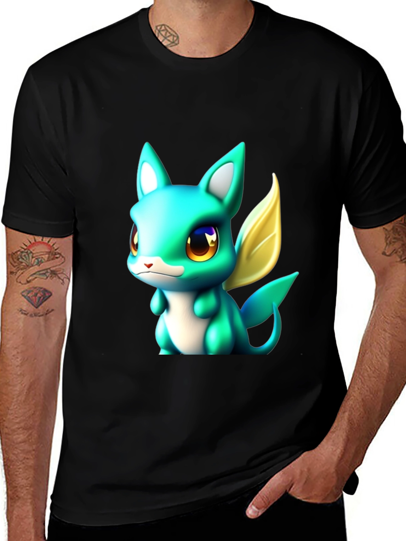 Cute Cartoon Creature Black T-Shirt