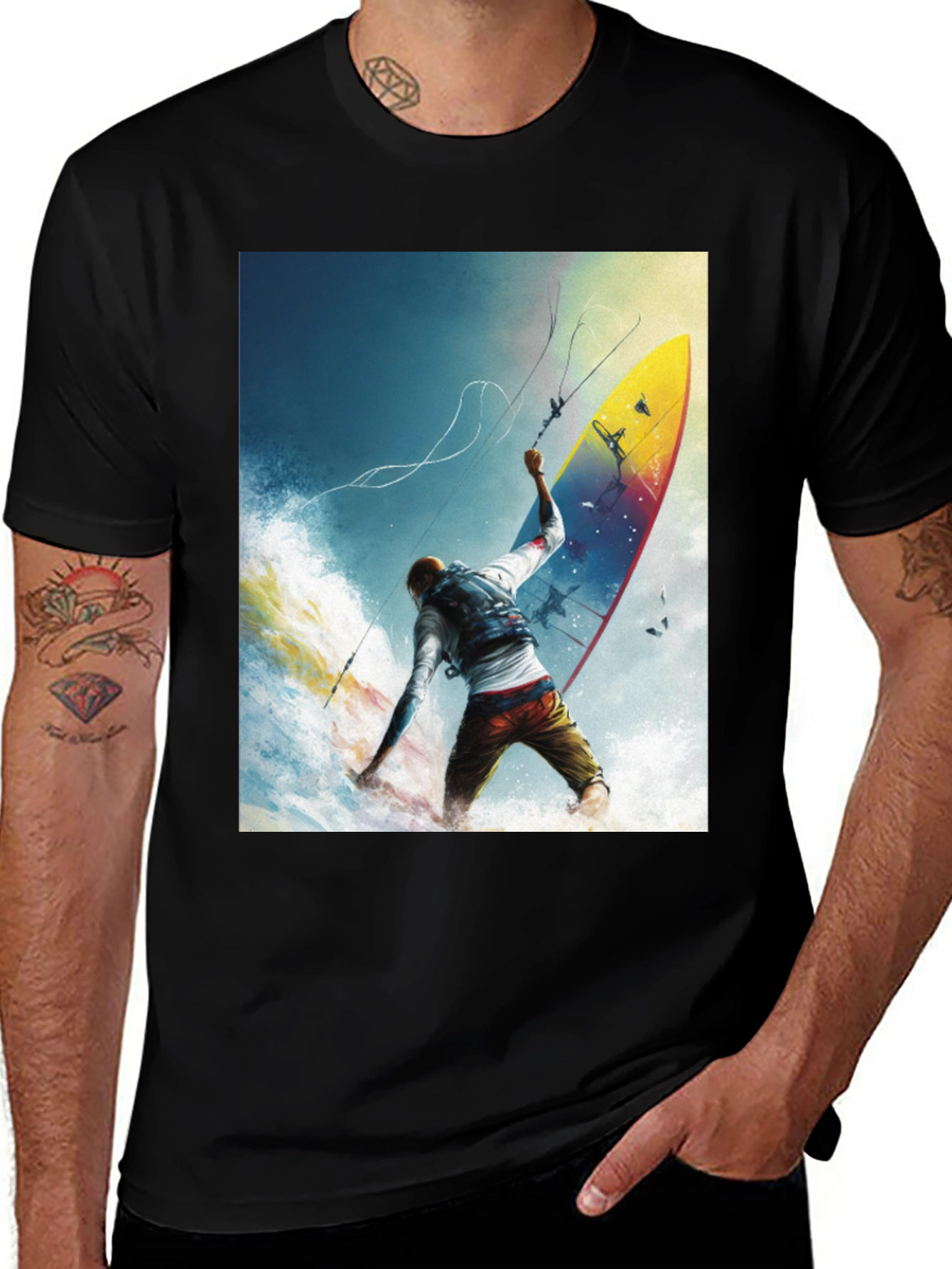 Variant 27 of Surfing Print Black T-Shirt