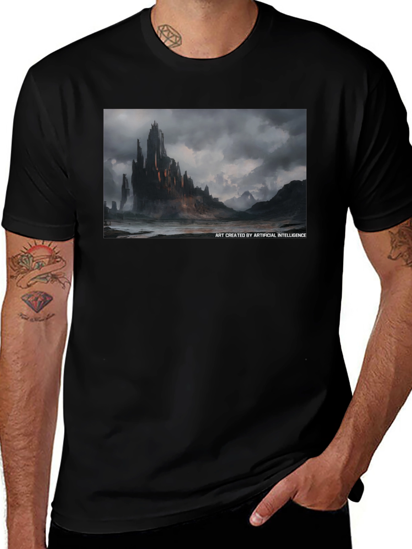 Variant 23 of Dark Castle AI Art Black Tee - Unique Graphic T-Shirt
