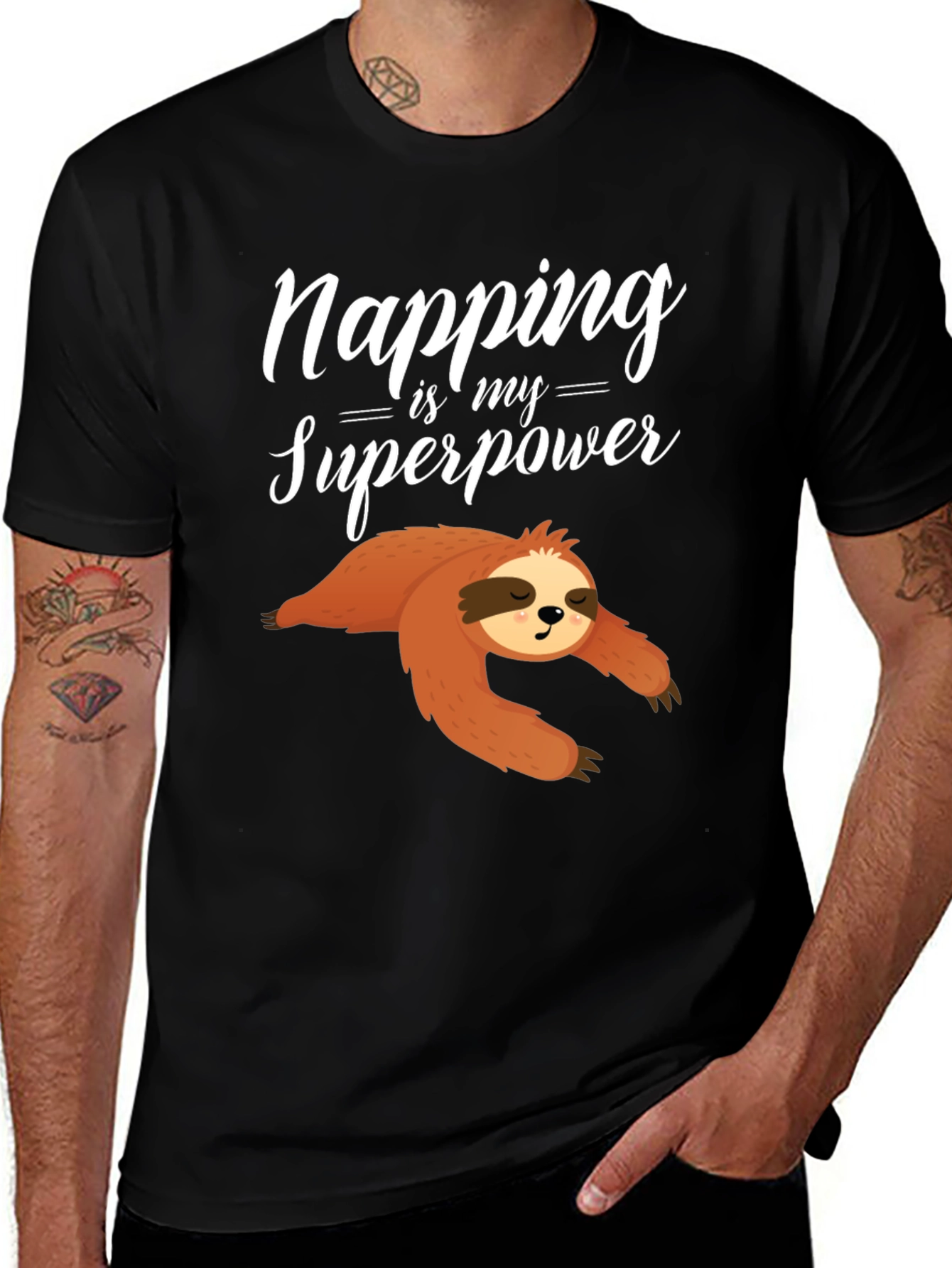 Black Napping is My Superpower Sloth Graphic Tee main image