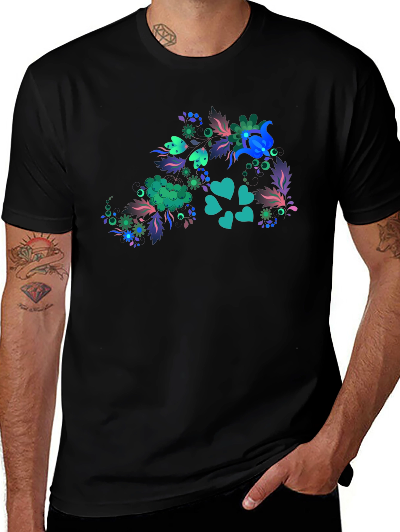 Variant 8 of Floral Heart Tee - Men's Black T-Shirt