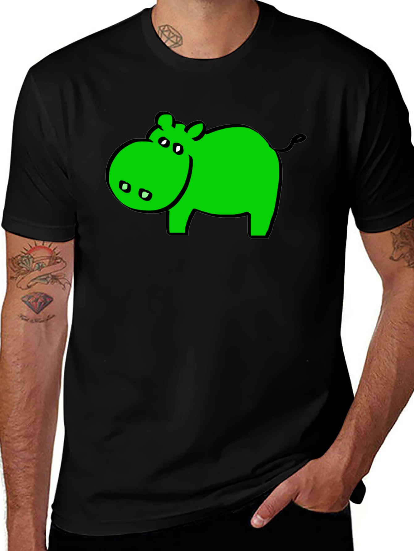 Variant 27 of Green Hippo Graphic Black T-Shirt - Casual Wear