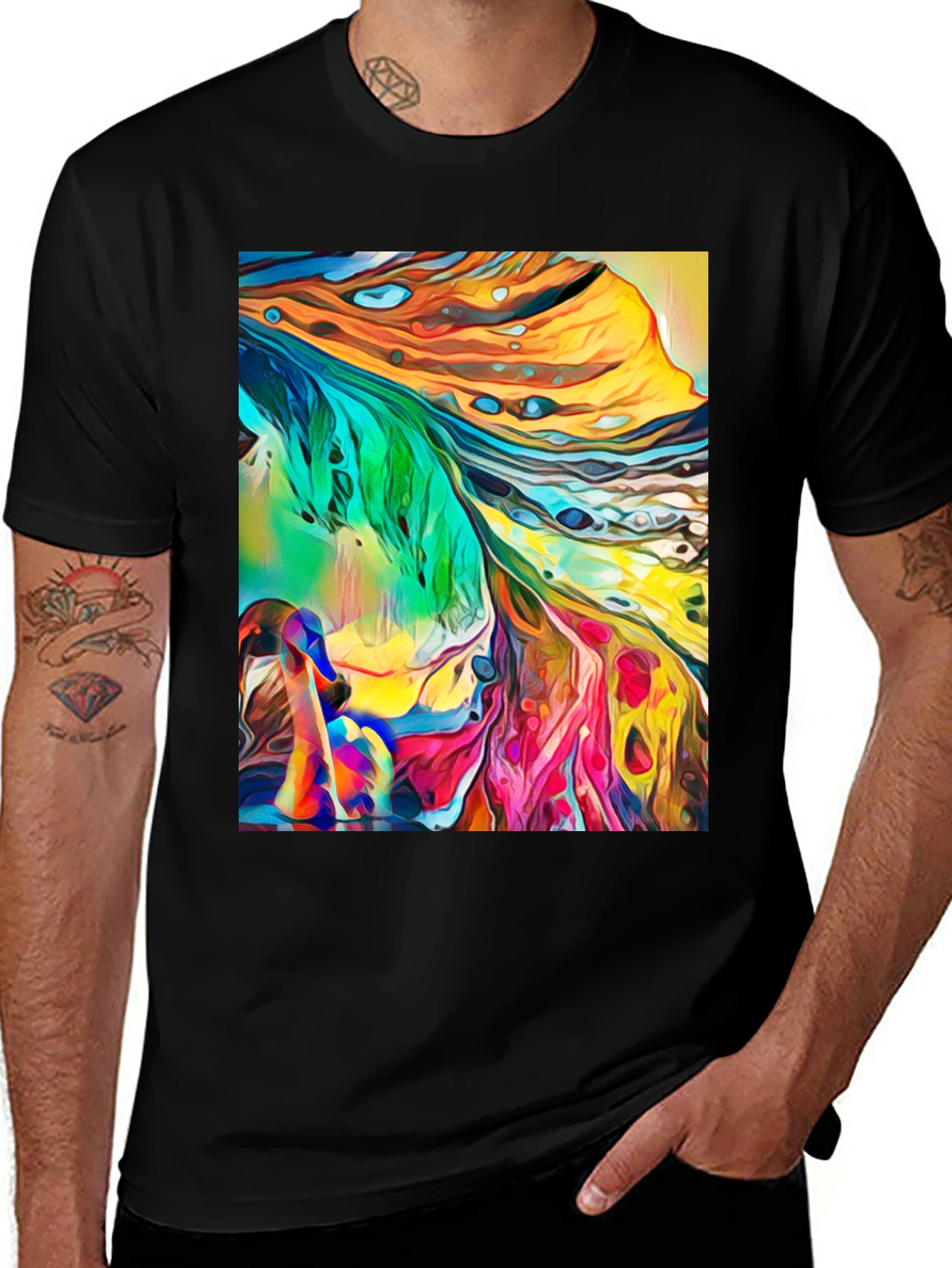 Variant 4 of Abstract Art Graphic T-Shirt - Stylish Crew Neck Tee