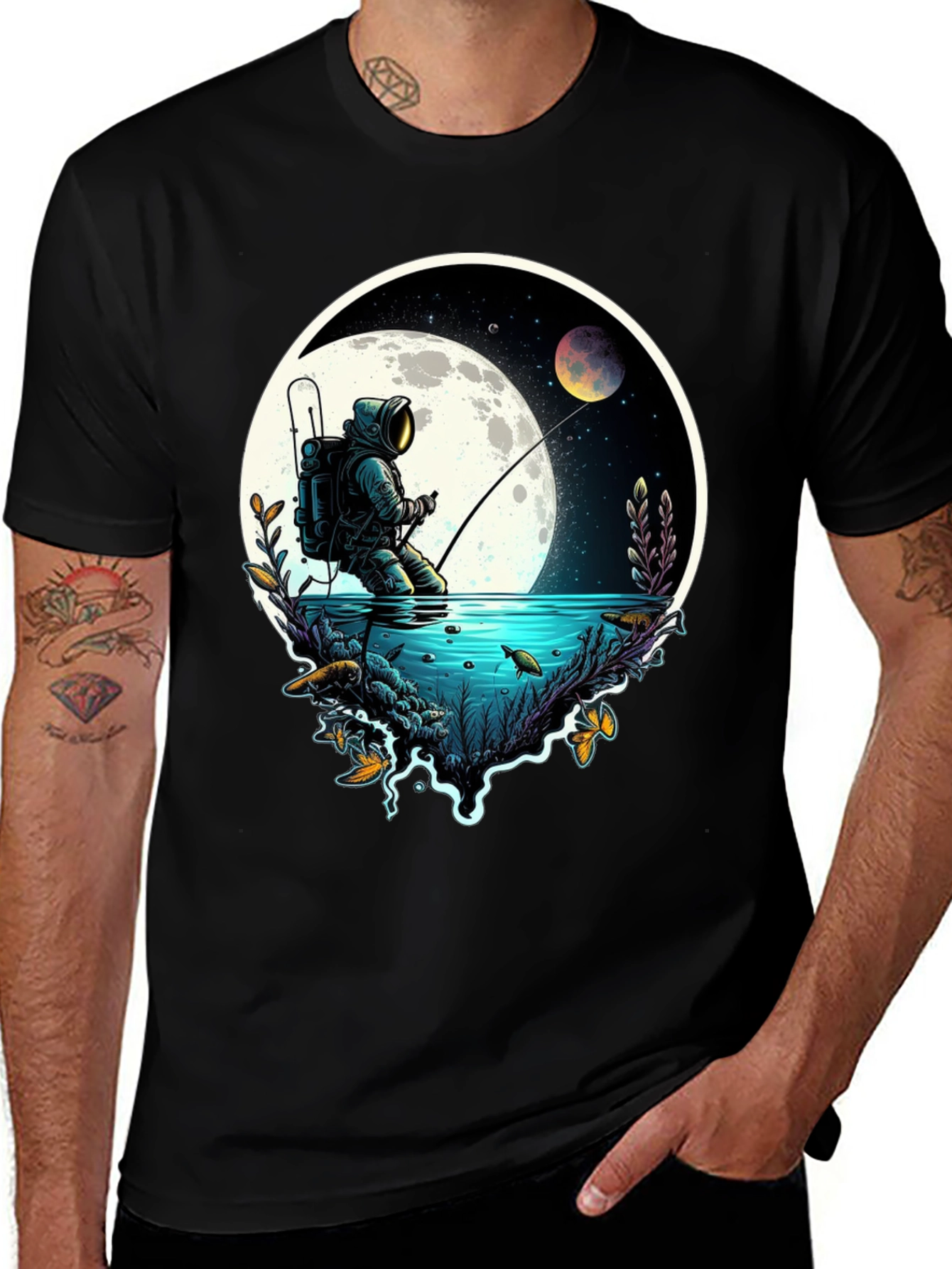 Variant 11 of Astronaut Fishing Graphic Tee - Space Adventure