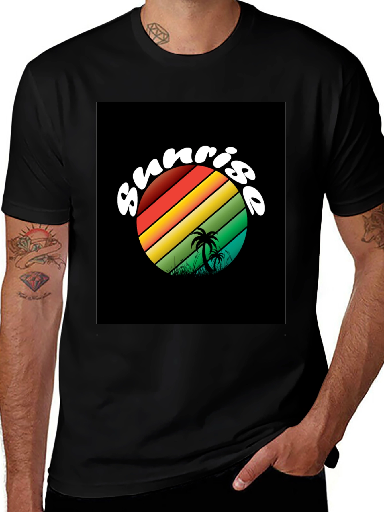 Variant 17 of Sunrise Palm Graphic T-Shirt - Black