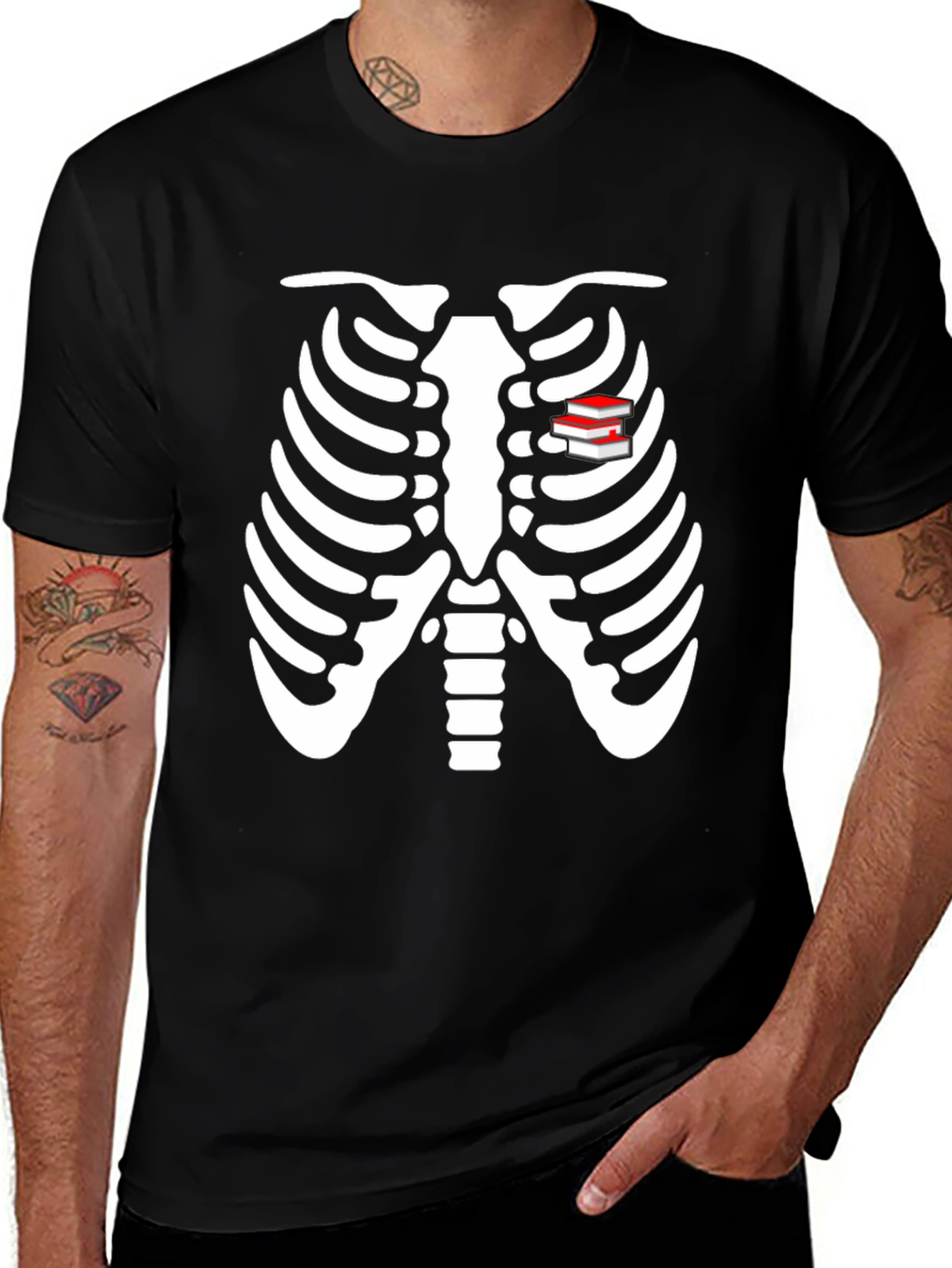 Variant 28 of Skeleton Ribcage Bookworm T-Shirt