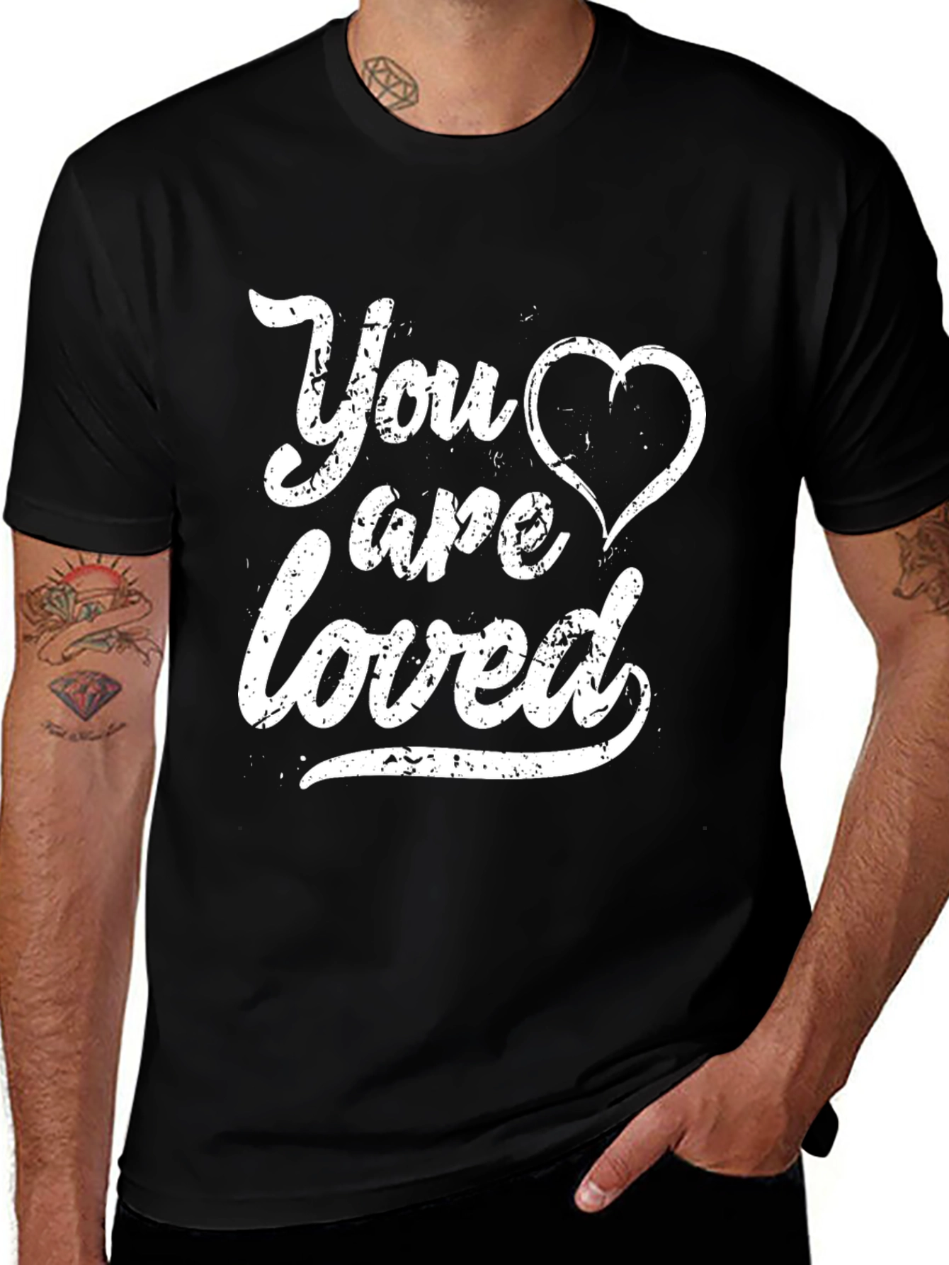 Variant 7 of You Are Loved Graphic Tee - Black Cotton T-Shirt
