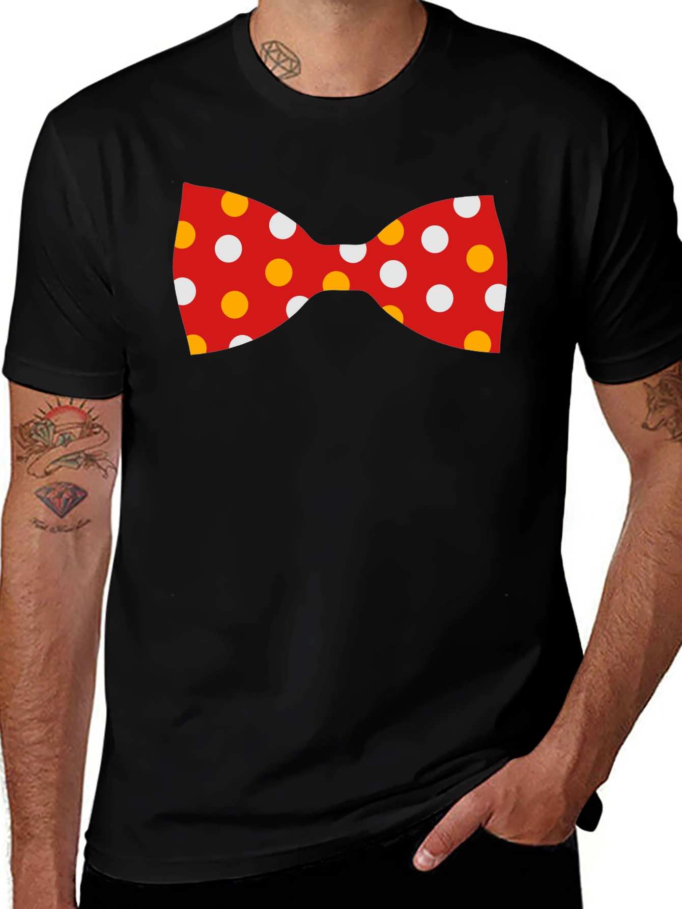 Fun Bow Tie Graphic Tee - Black Cotton Blend