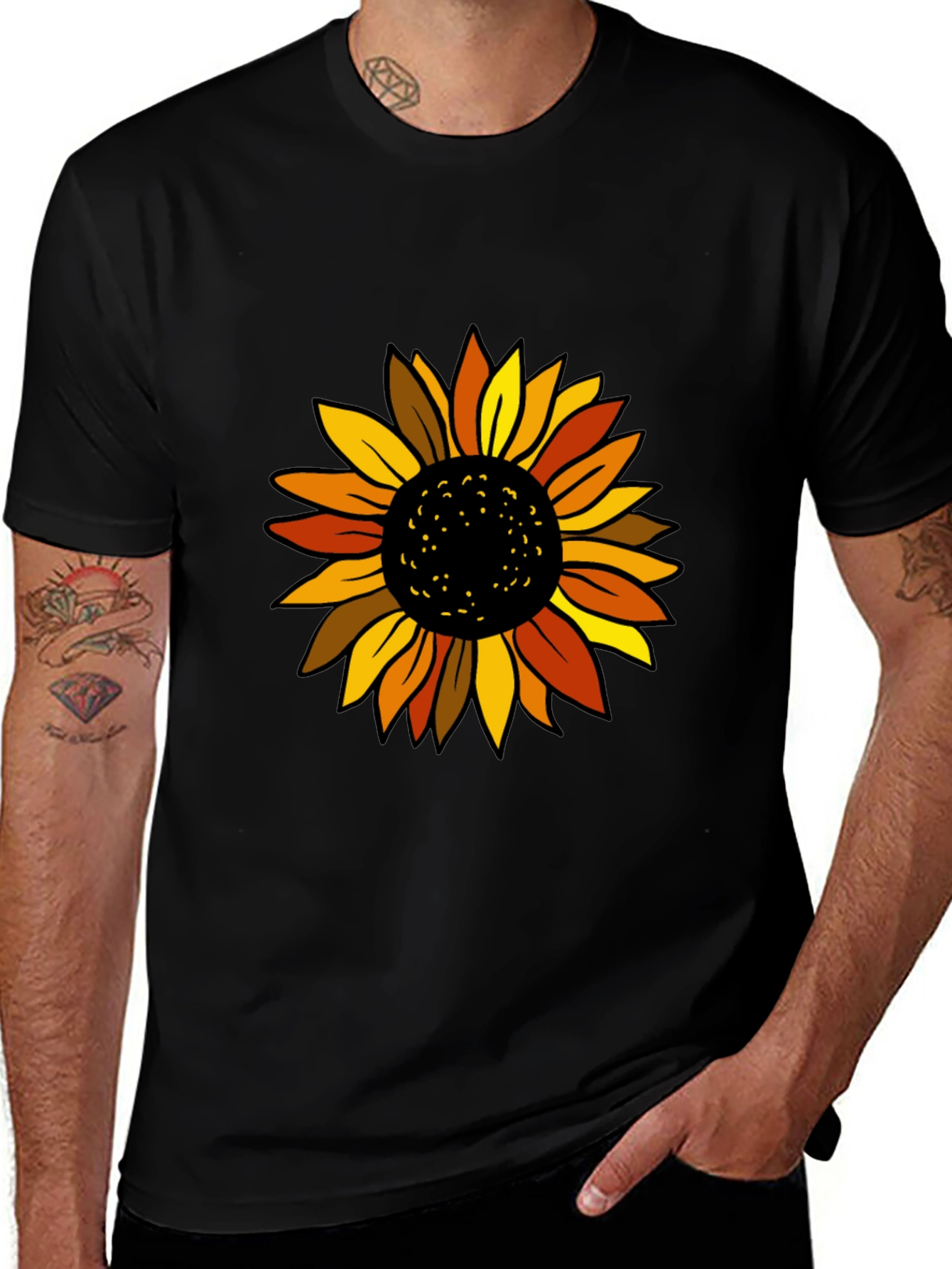 Variant 10 of Sunflower Graphic Tee - Black Casual T-Shirt