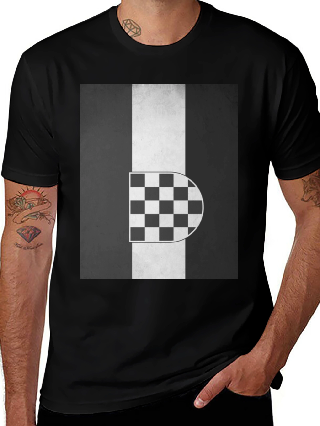 Variant 8 of Checkered Initial Graphic Tee - Modern Streetwear Style