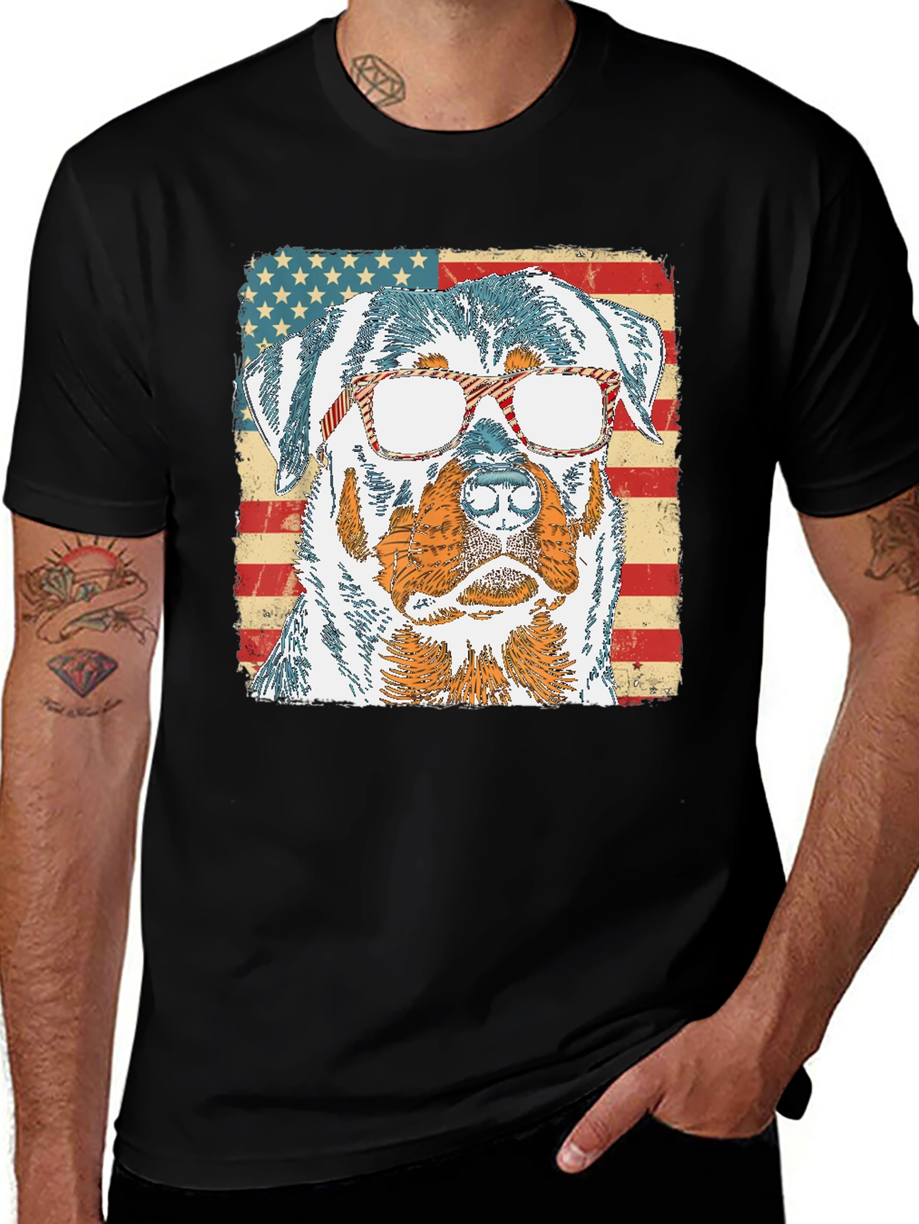 Patriotic Rottweiler T-Shirt: American Flag Dog Tee