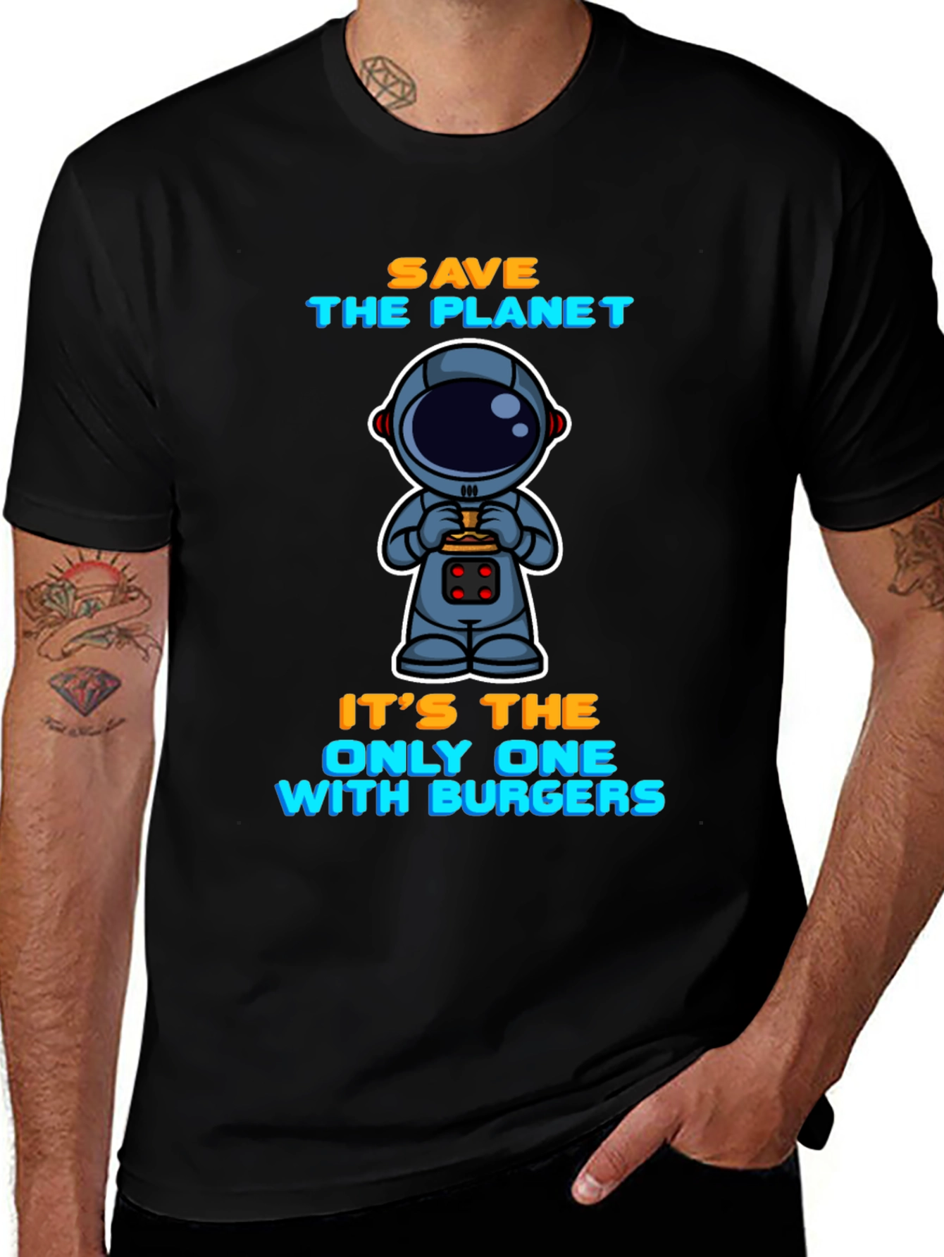 Variant 9 of Save the Planet Burger Astronaut Graphic Tee
