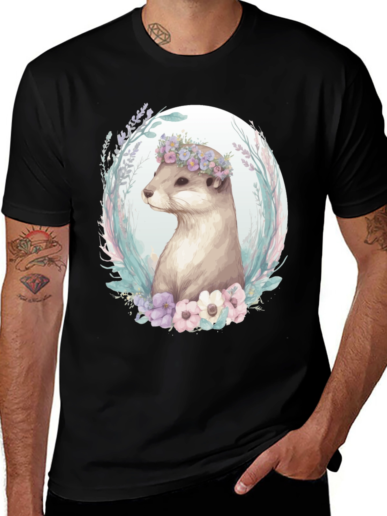 Variant 15 of Otter Floral Wreath Graphic Tee