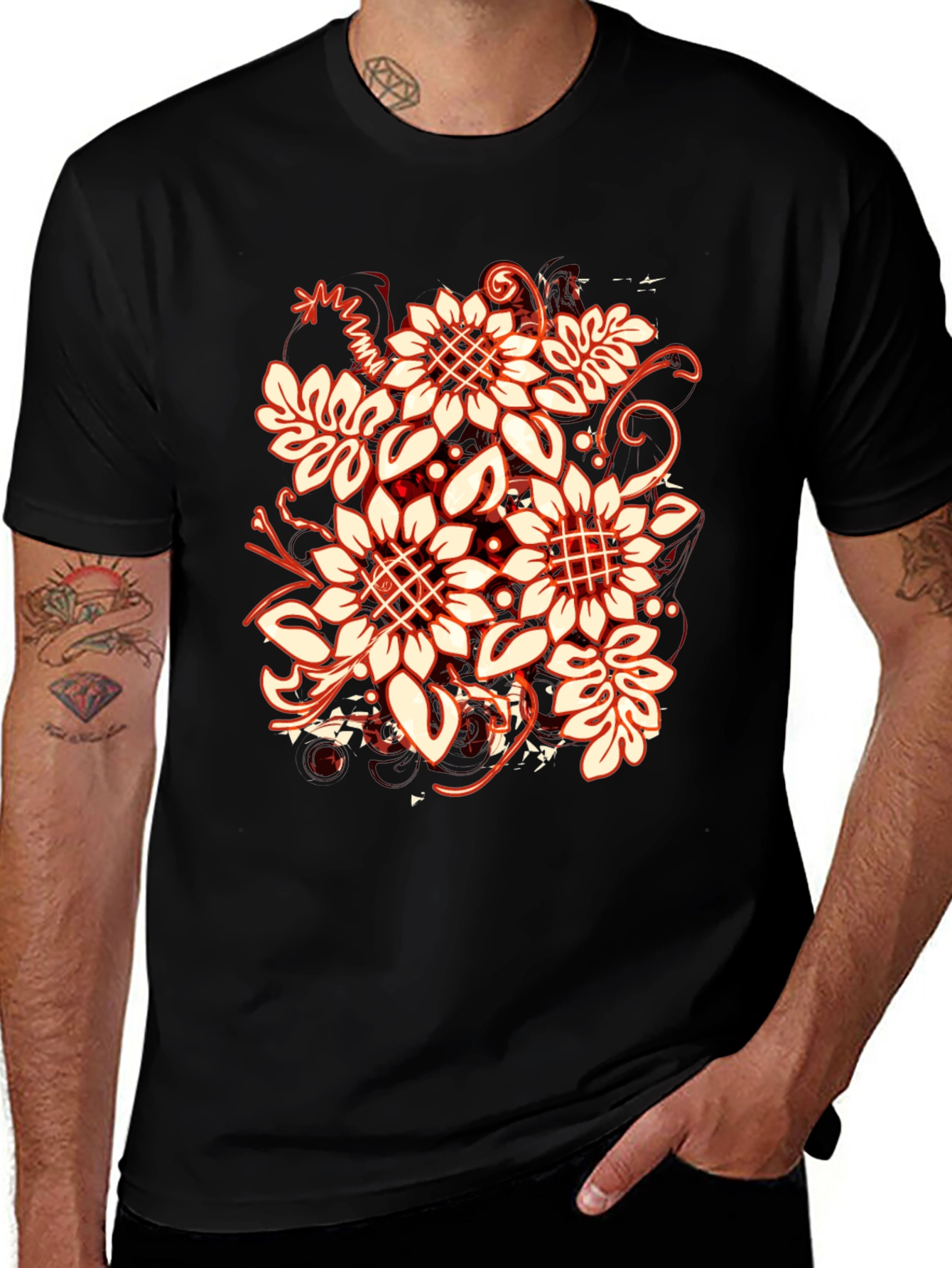 Variant 25 of Floral Print Black T-Shirt - Unique Graphic Tee