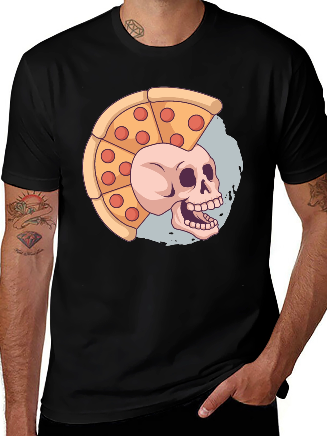 Variant 19 of Pizza Skull Graphic Black T-Shirt
