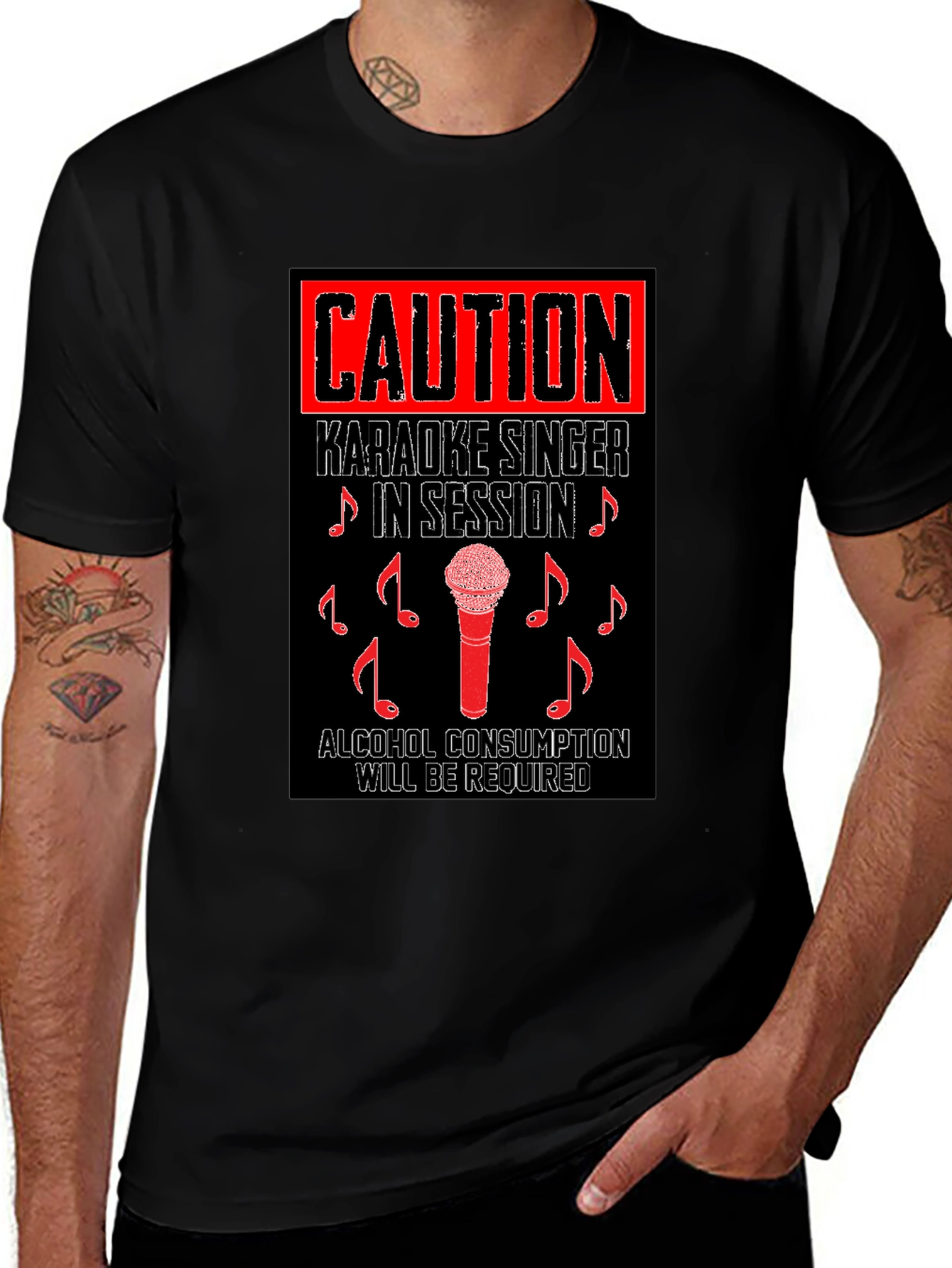 Variant 14 of Caution Karaoke T-Shirt - Singer in Session, Alcohol Required