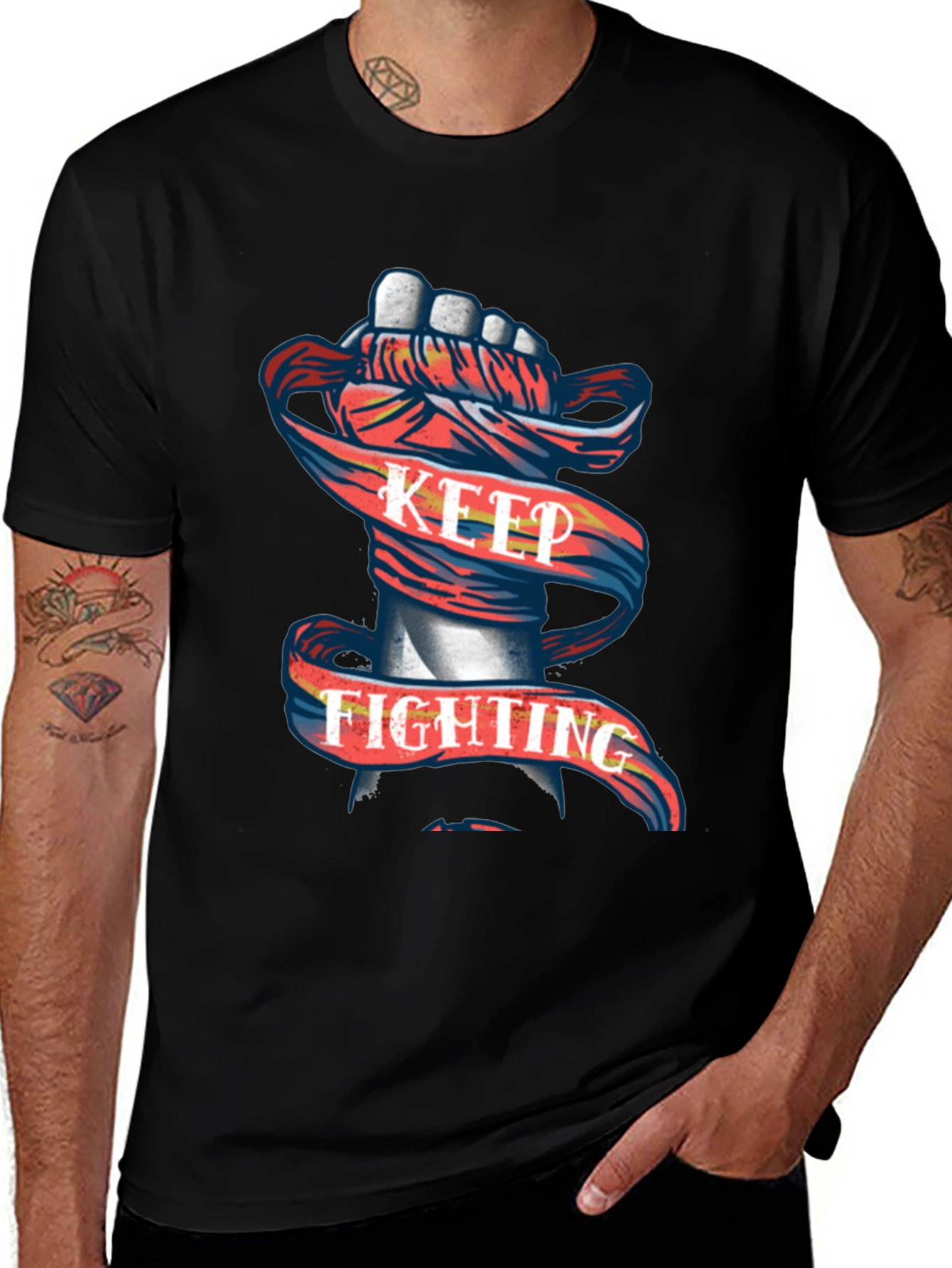 Variant 28 of Keep Fighting Graphic Tee - Mens Black T-Shirt