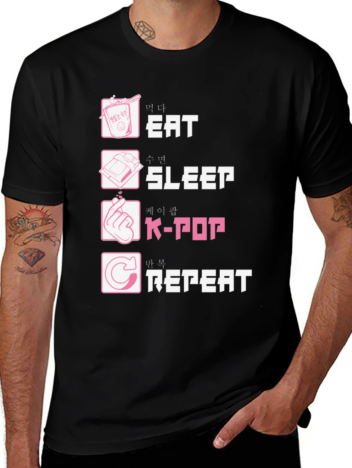 Variant 27 of Eat Sleep K-Pop Repeat Black Graphic Tee