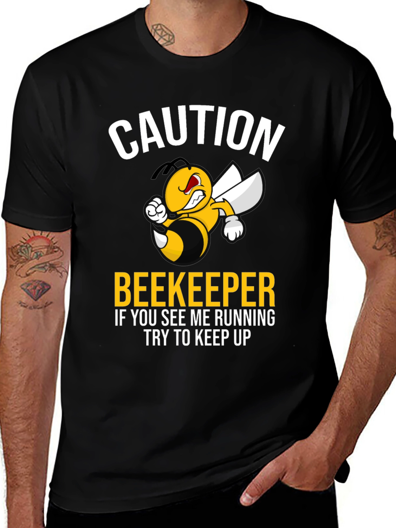 Variant 17 of Caution Beekeeper T-Shirt - Run and Keep Up!