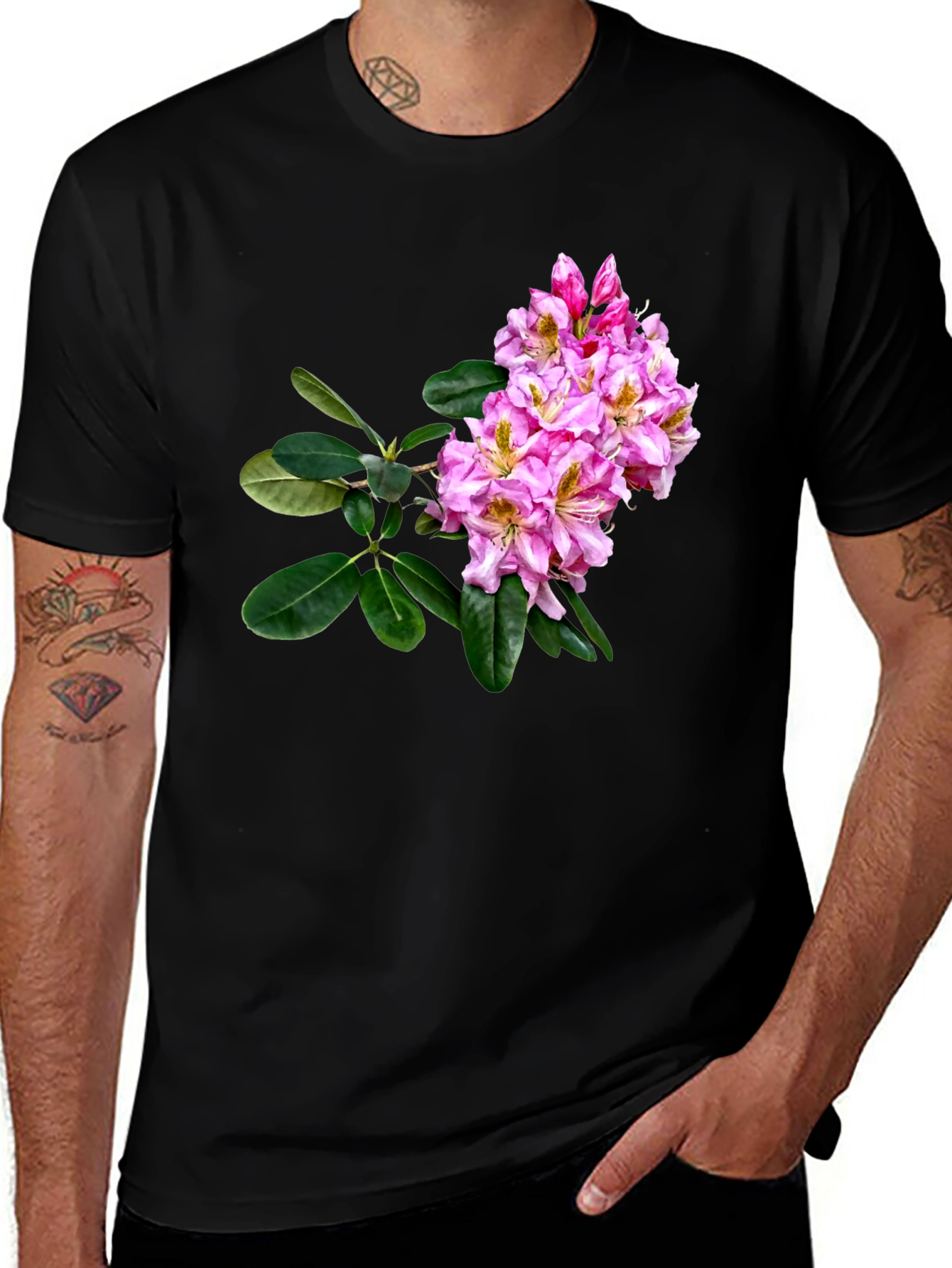 Floral Print T-Shirt - Botanical Rhododendron Design