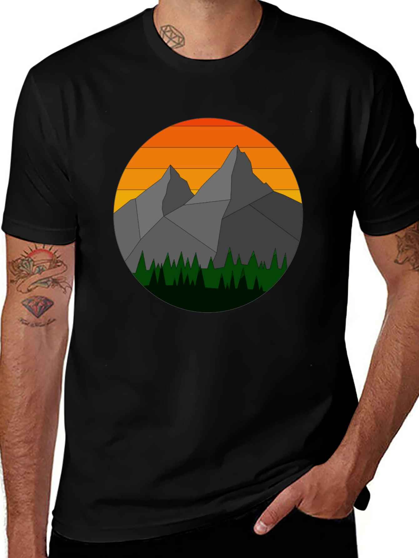 Variant 4 of Geometric Mountain Sunset Graphic Tee