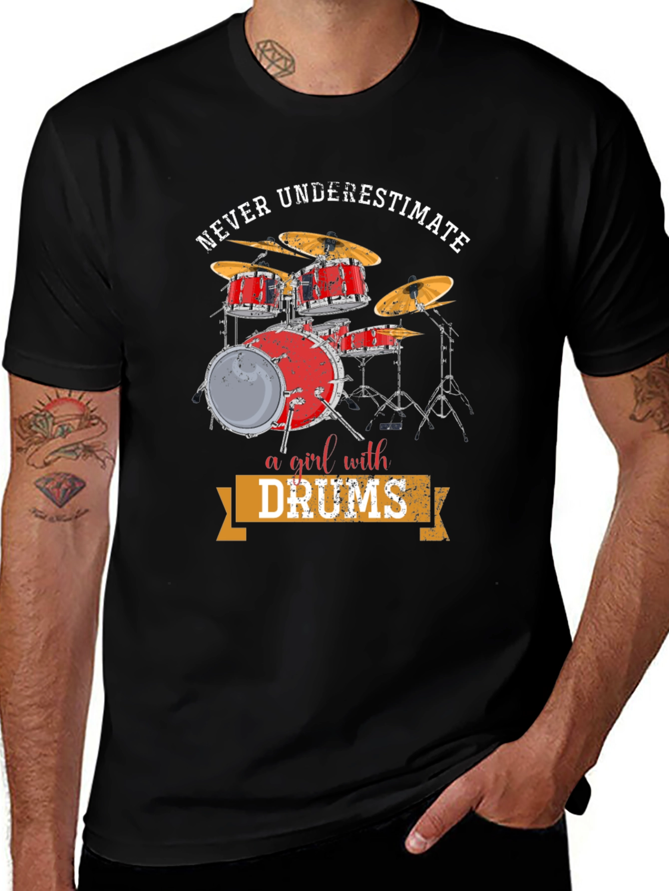 Black Never Underestimate a Girl with Drums T-Shirt main image