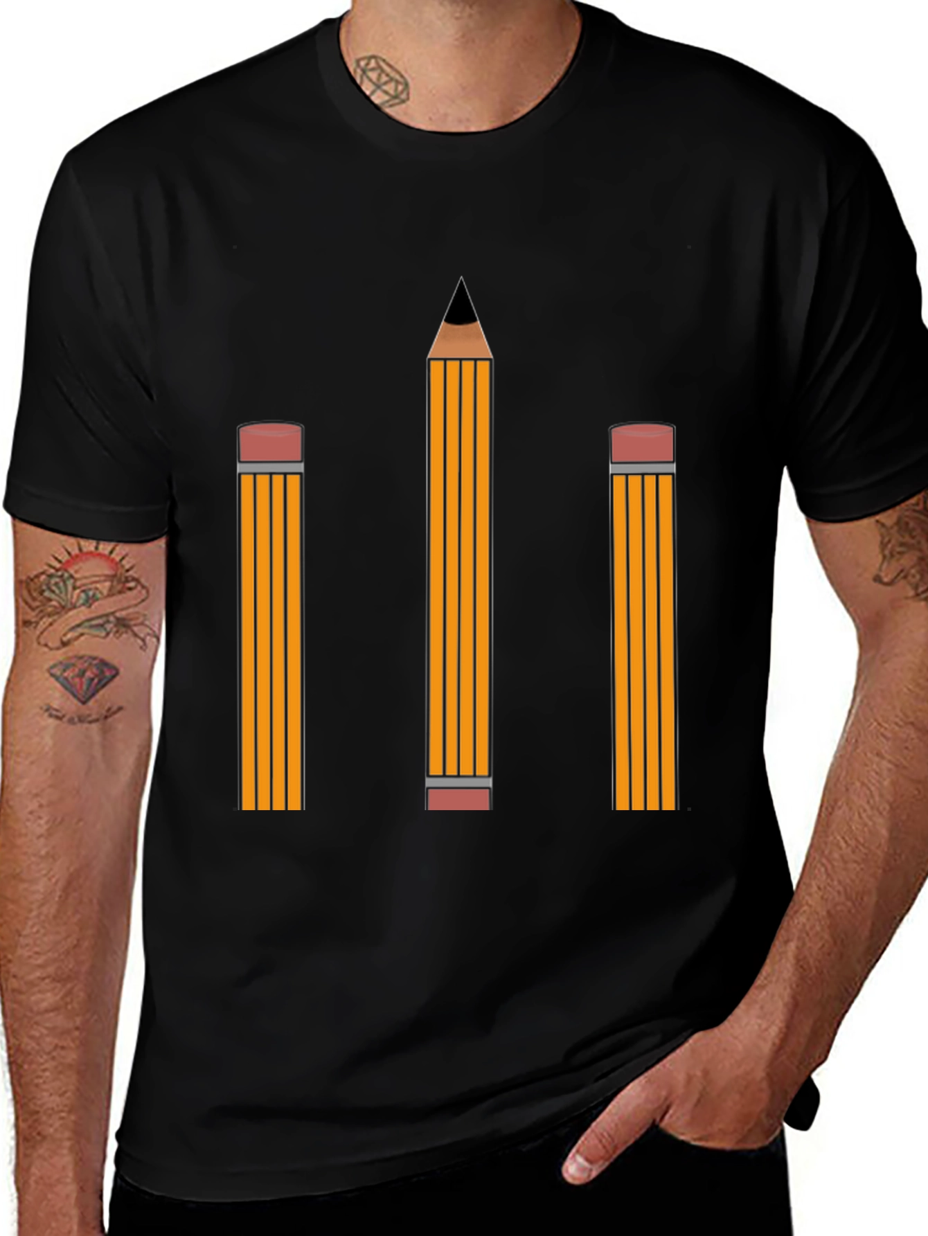 Pencil Graphic Tee - Black Cotton Shirt