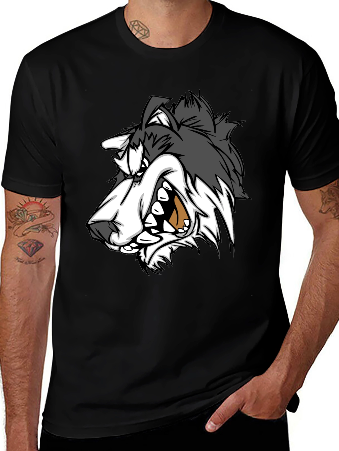 Variant 28 of Angry Wolf Graphic Black T-Shirt