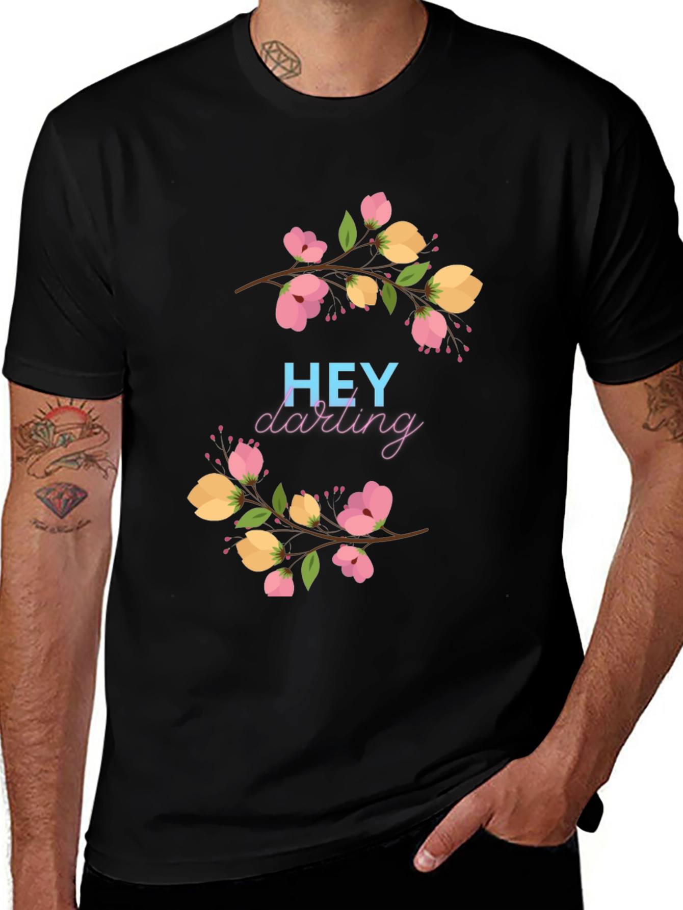 Variant 20 of Hey Darling Floral Graphic Black T-Shirt