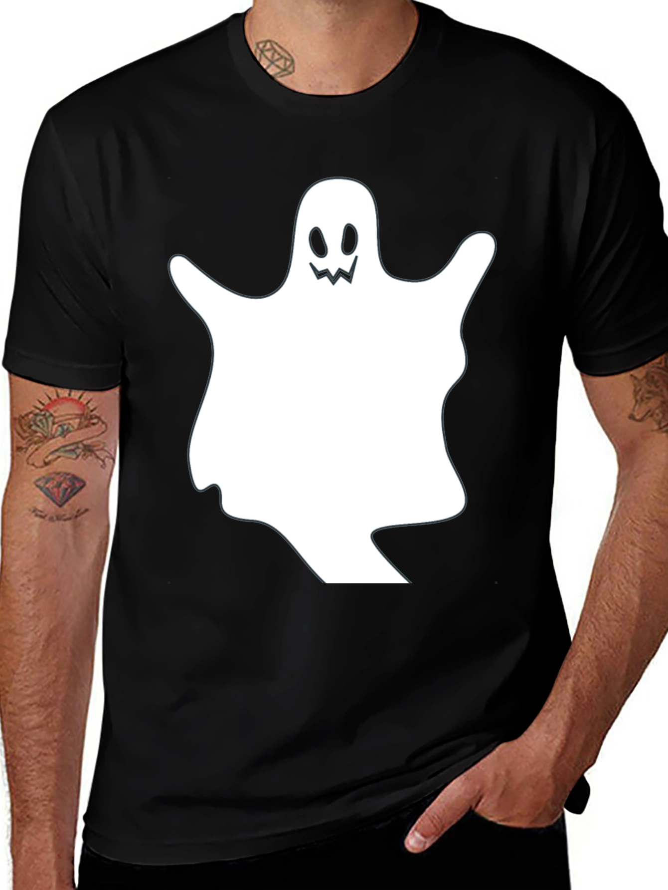 Variant 12 of Spooky Ghost Graphic Black T-Shirt