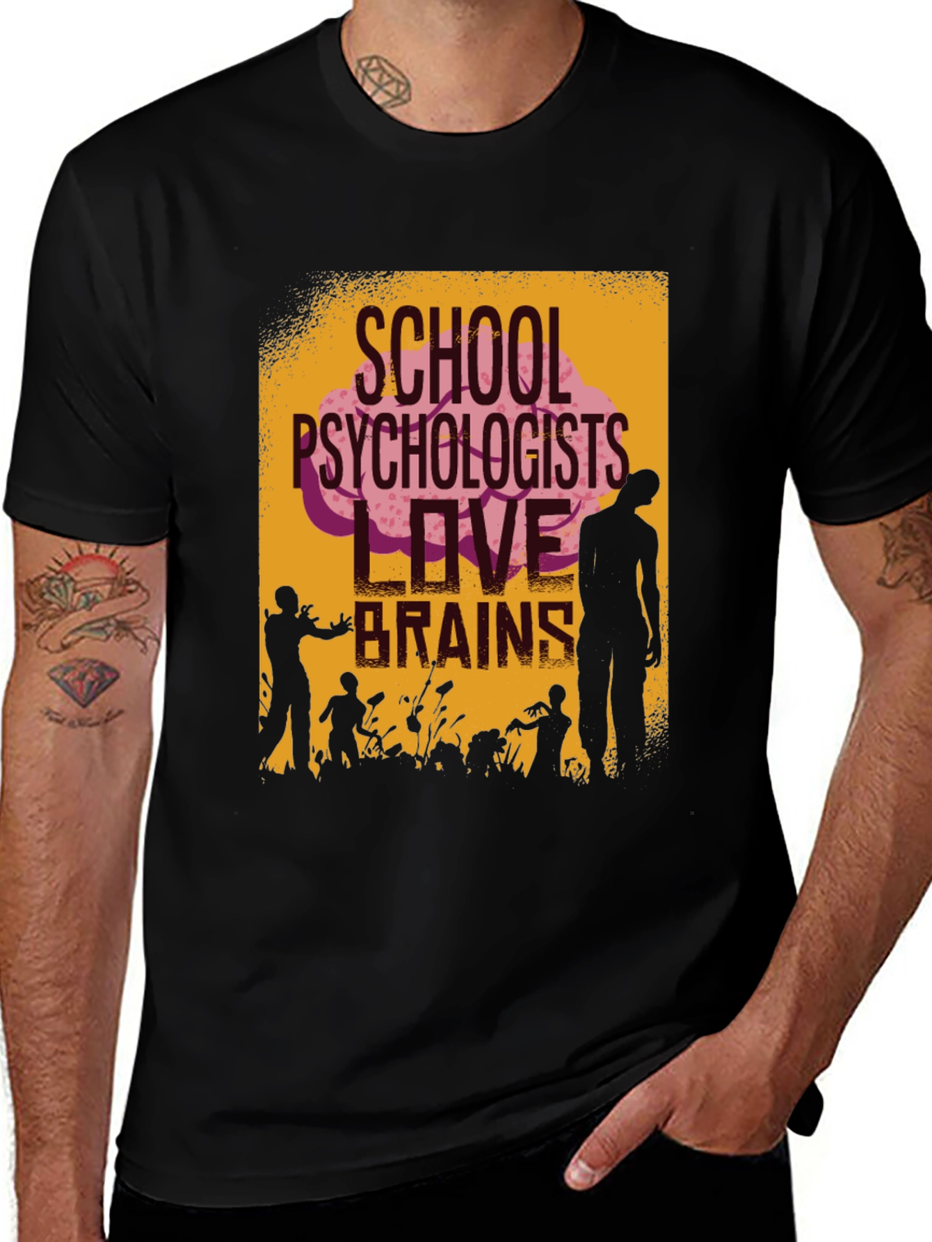 Variant 7 of School Psychologists Love Brains Zombie T-Shirt