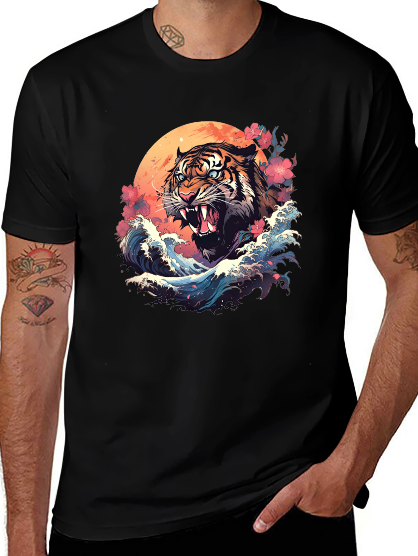 Variant 22 of Tiger Wave Graphic Tee - Cool Asian Art Shirt