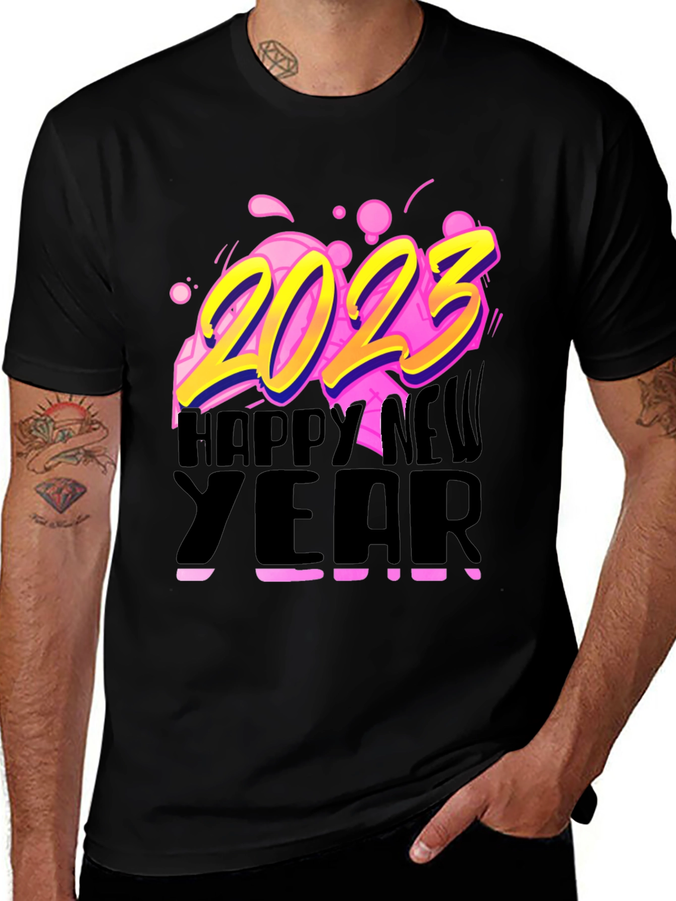 Variant 8 of Happy New Year 2023 Graphic Black T-Shirt