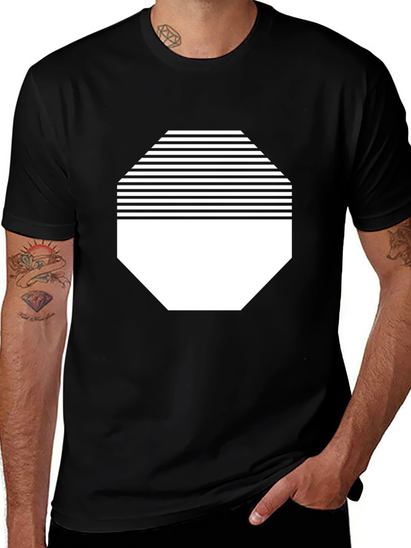 Variant 11 of Stripped Geometric Black Graphic Tee