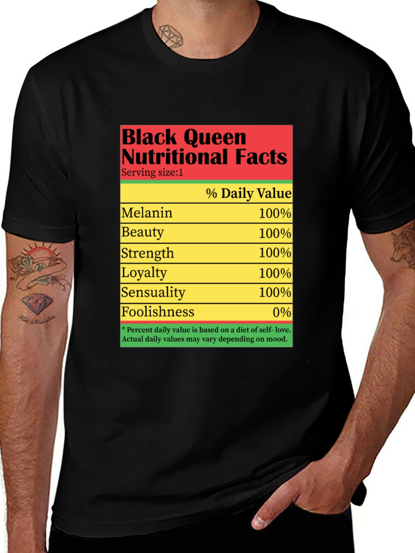 Variant 19 of Black Queen Nutritional Facts T-Shirt
