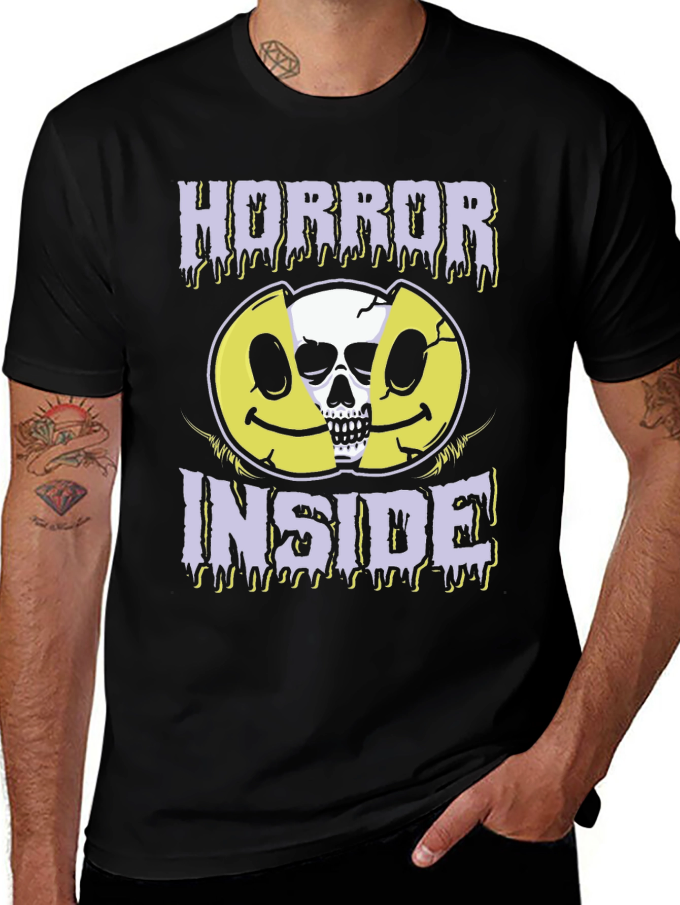 Variant 21 of Horror Inside Graphic T-Shirt - Creepy Skull Smiley Face Tee