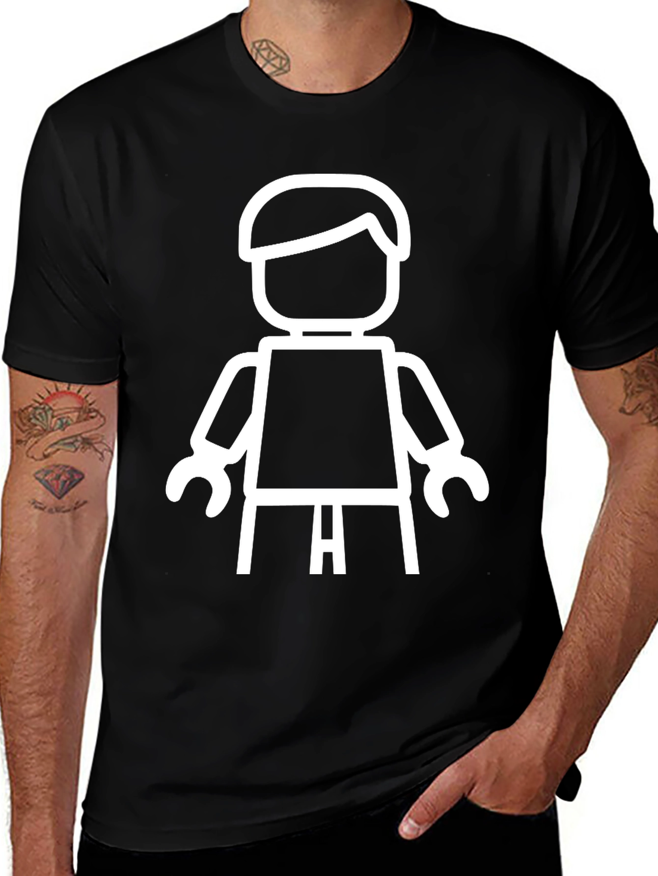 Variant 9 of Black T-Shirt with White Lego Man Graphic