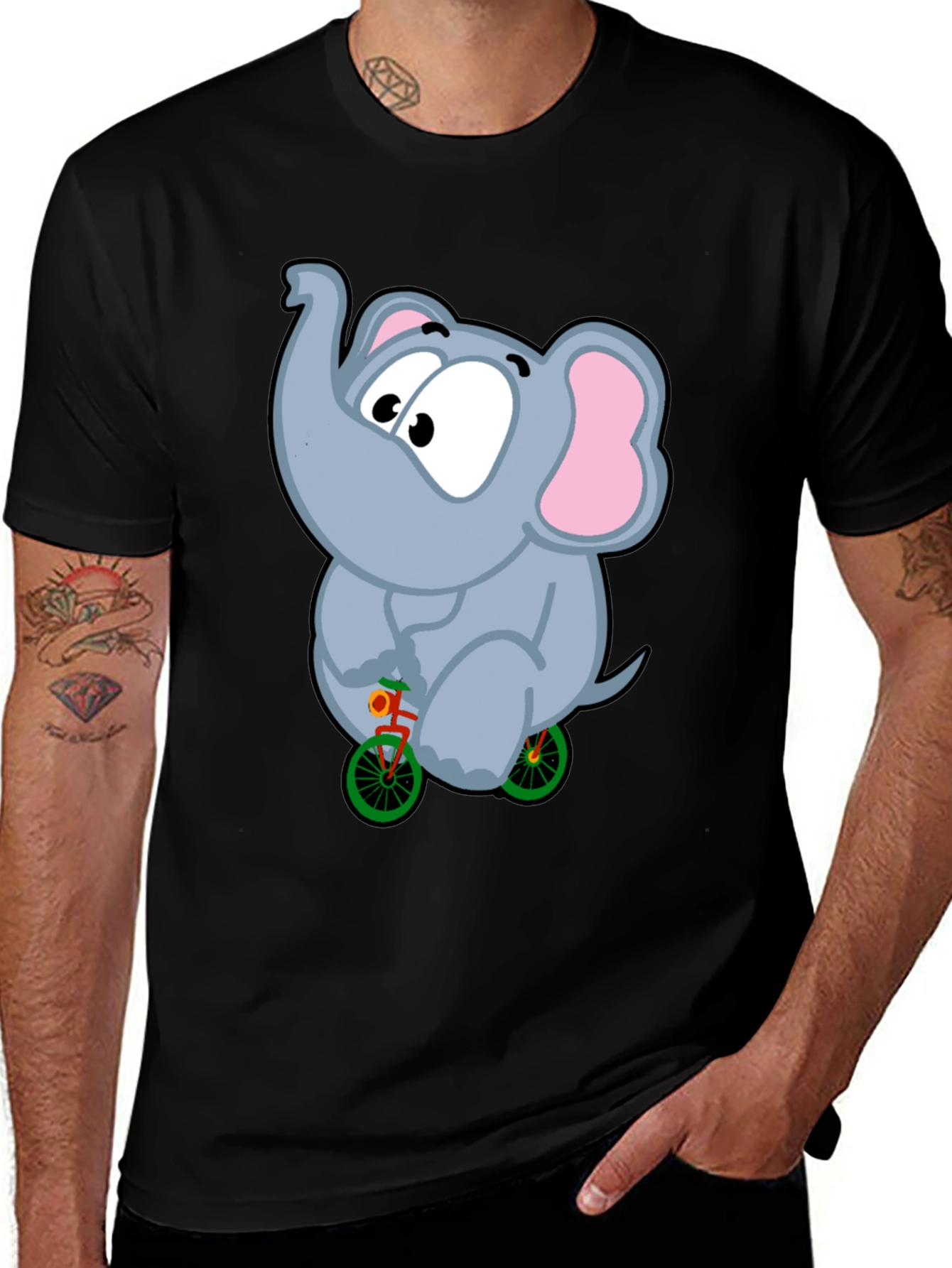Variant 12 of Elephant on Bike Graphic Tee - Fun Black T-Shirt