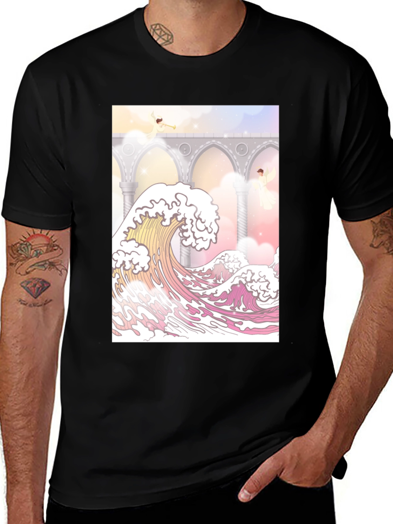 Variant 15 of Ocean Wave Angel Graphic Tee - Stylish Unisex T-Shirt