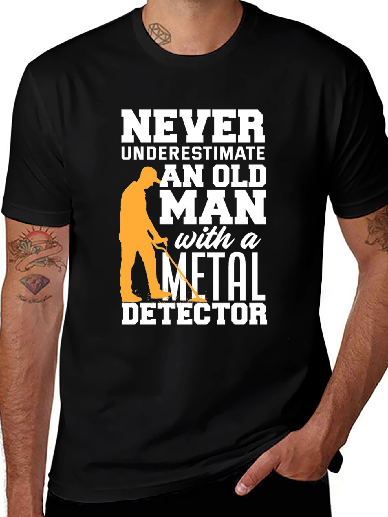 Variant 20 of Funny Metal Detector Old Man Black T-Shirt