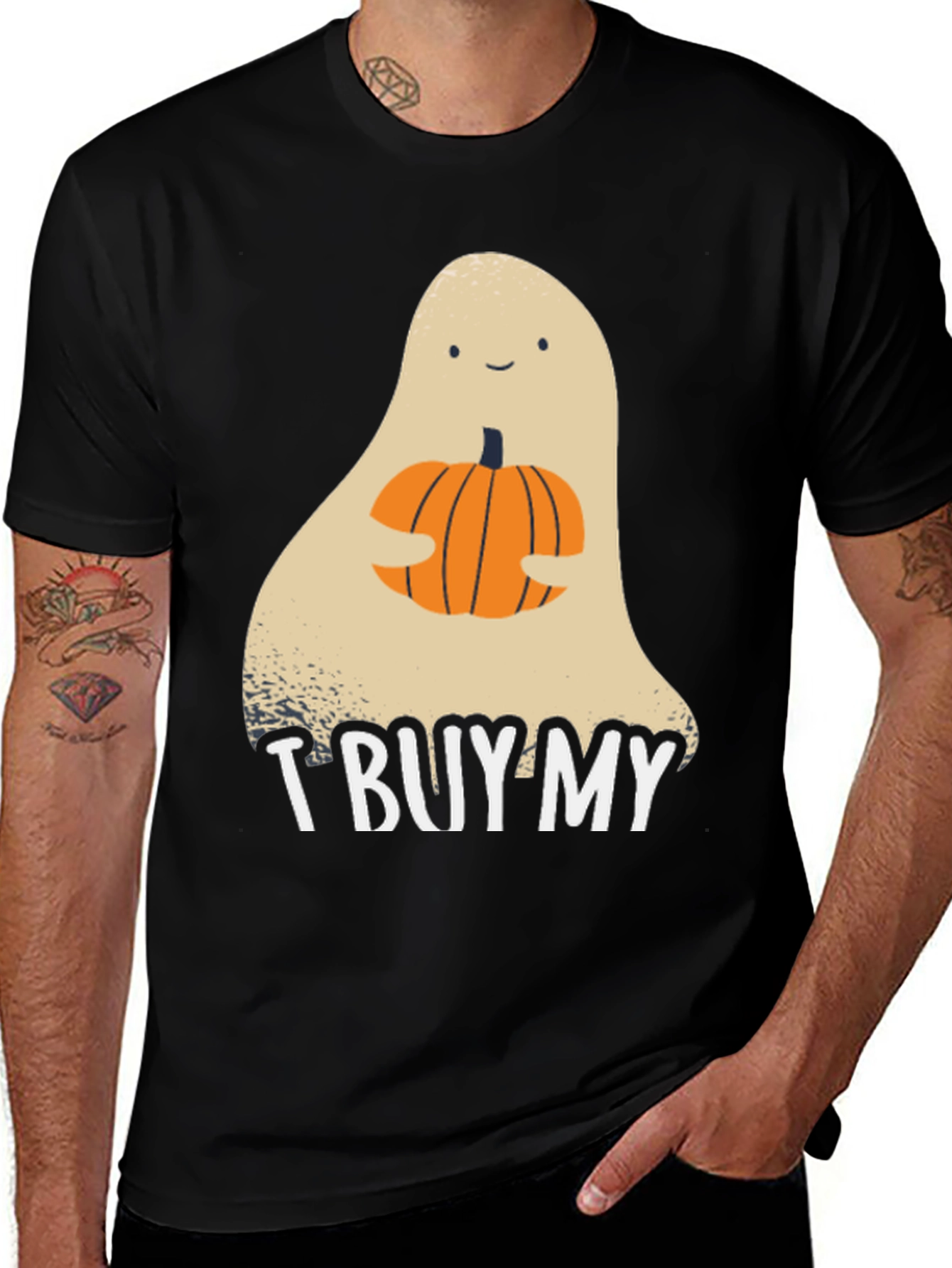 Variant 19 of Halloween Ghost Holding Pumpkin Graphic Tee