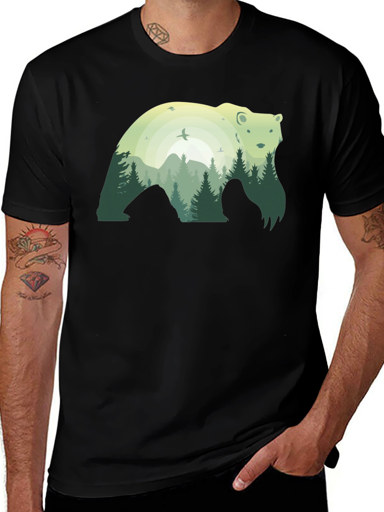 Variant 22 of Bear Silhouette Forest Graphic Tee - Nature Inspired Shirt