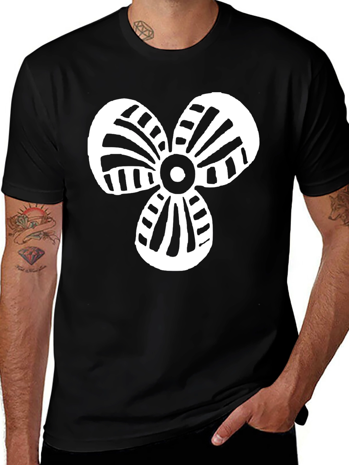 Variant 7 of Abstract Fan Graphic Tee - Black Cotton Blend