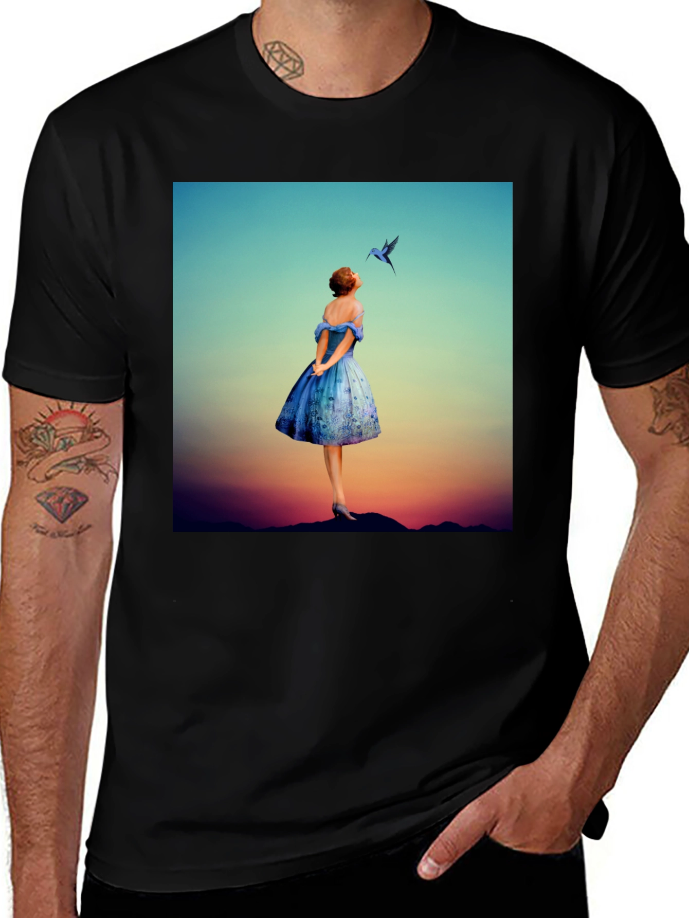 Variant 22 of Woman & Hummingbird T-Shirt - Artistic Tee