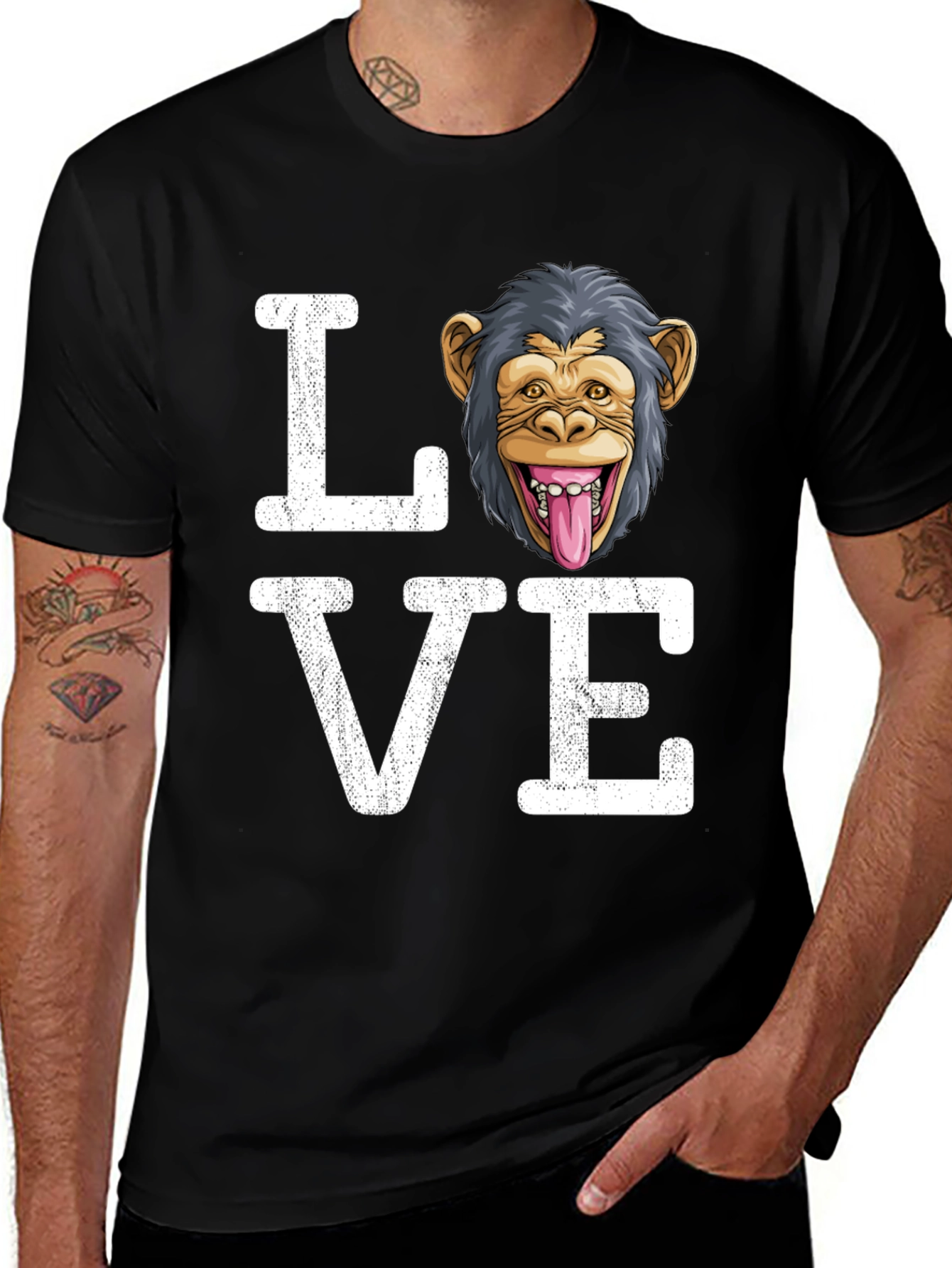 Variant 12 of Love Monkey Graphic T-Shirt - Black Cotton Tee