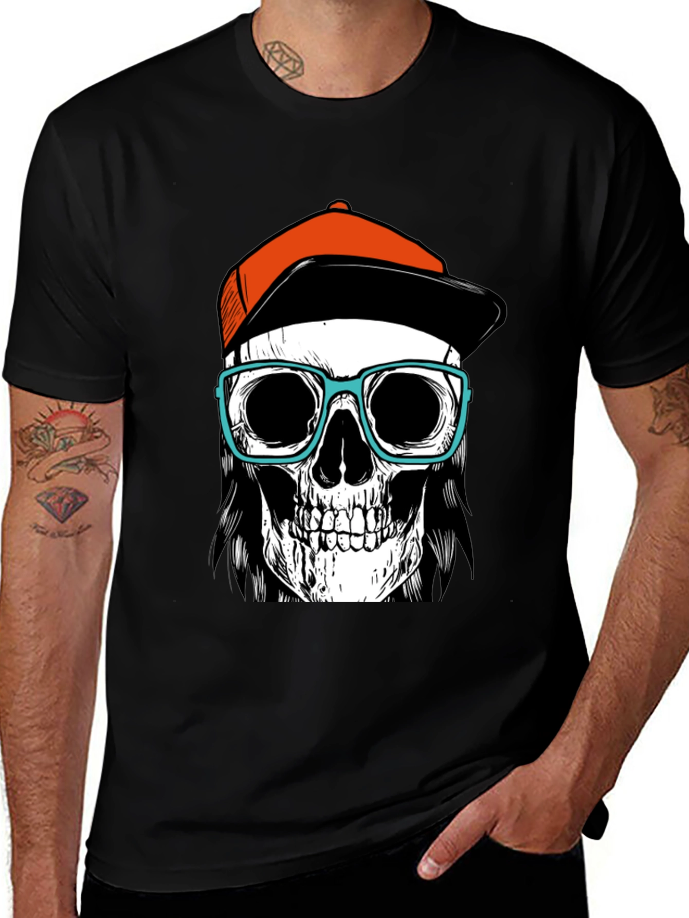 Variant 2 of Skull with Hat & Glasses Graphic Tee