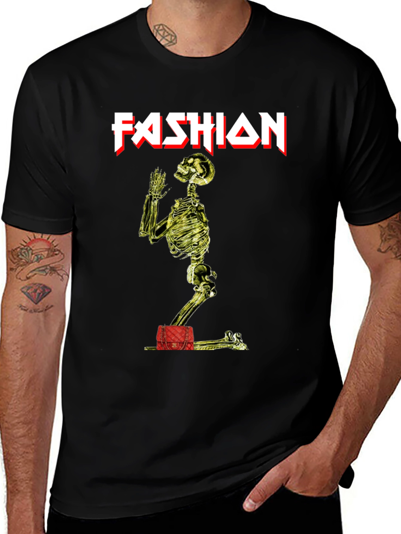 Variant 17 of Fashion Skeleton Graphic Tee - Black Crew Neck Shirt
