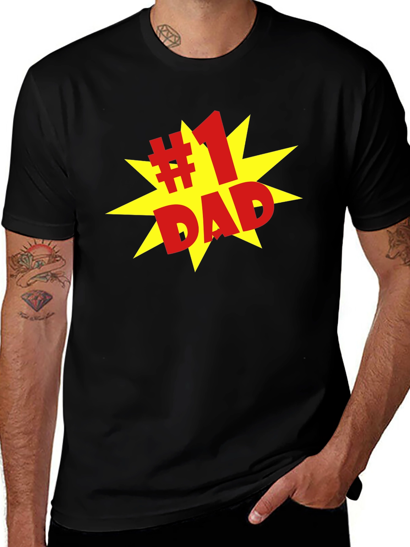 Variant 22 of #1 Dad Graphic Print Crew Neck T-Shirt