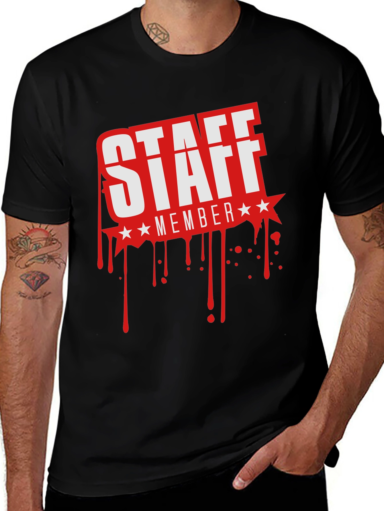 Variant 29 of Staff Member Graphic T-Shirt - Black Crew Neck Tee