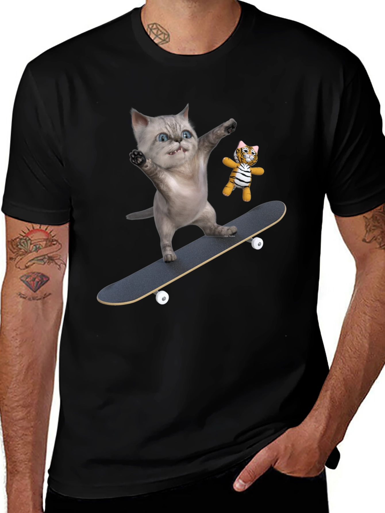 Variant 6 of Cool Cat Skateboard T-Shirt - Unique Design